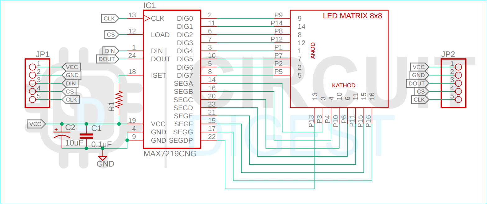 MAX7219 LED Dot Matrix Display Module Circuit Diagram
