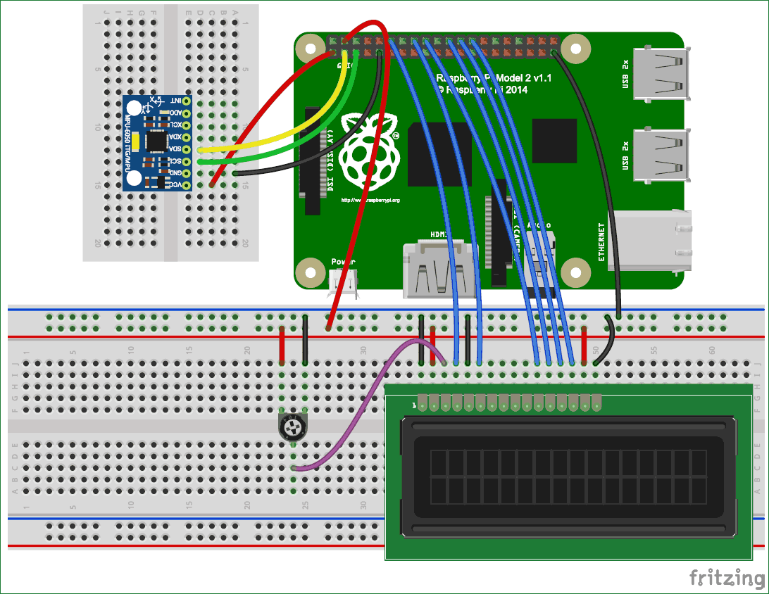 MPU6050 Gyro Sensor Interfacing with Raspberry Pi Circuit Diagram