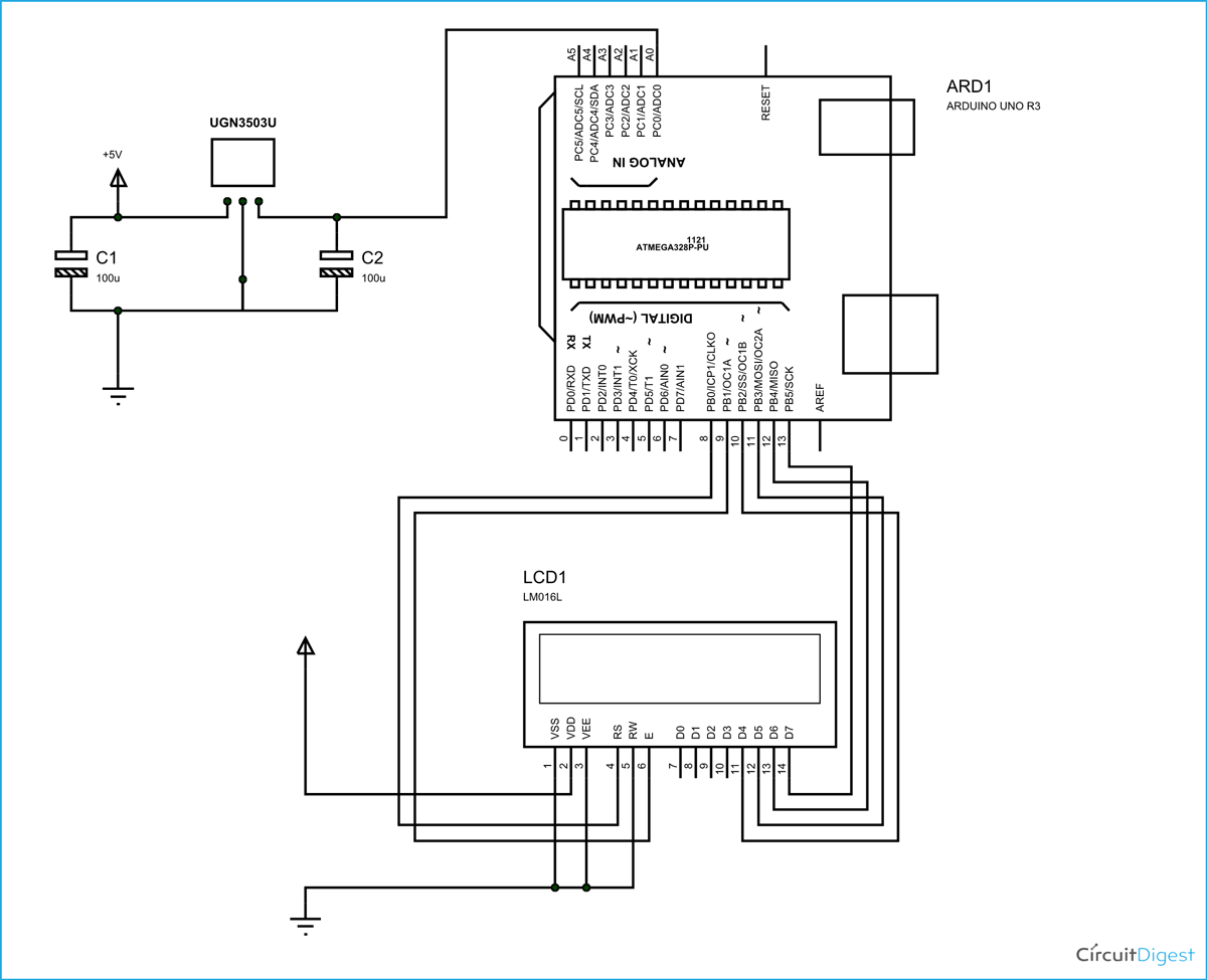 Circuit Diagram for Magnetic Field Measurement using Arduino