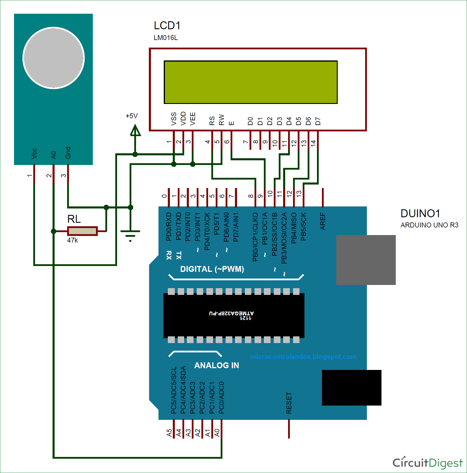 Measuring PPM from MQ-Gas Sensors circuit diagram using Arduino