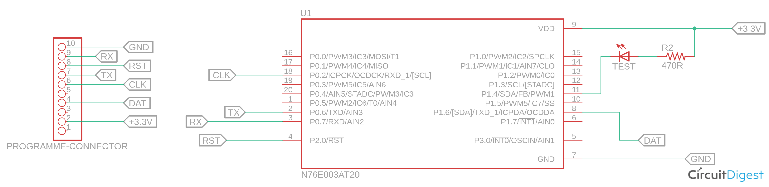 Nuvoton N76E003 Microcontroller Circuit Diagram
