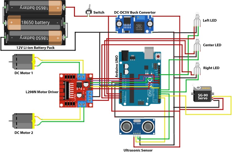 Arduino Obstacle Avoiding Car Circuit Diagram 