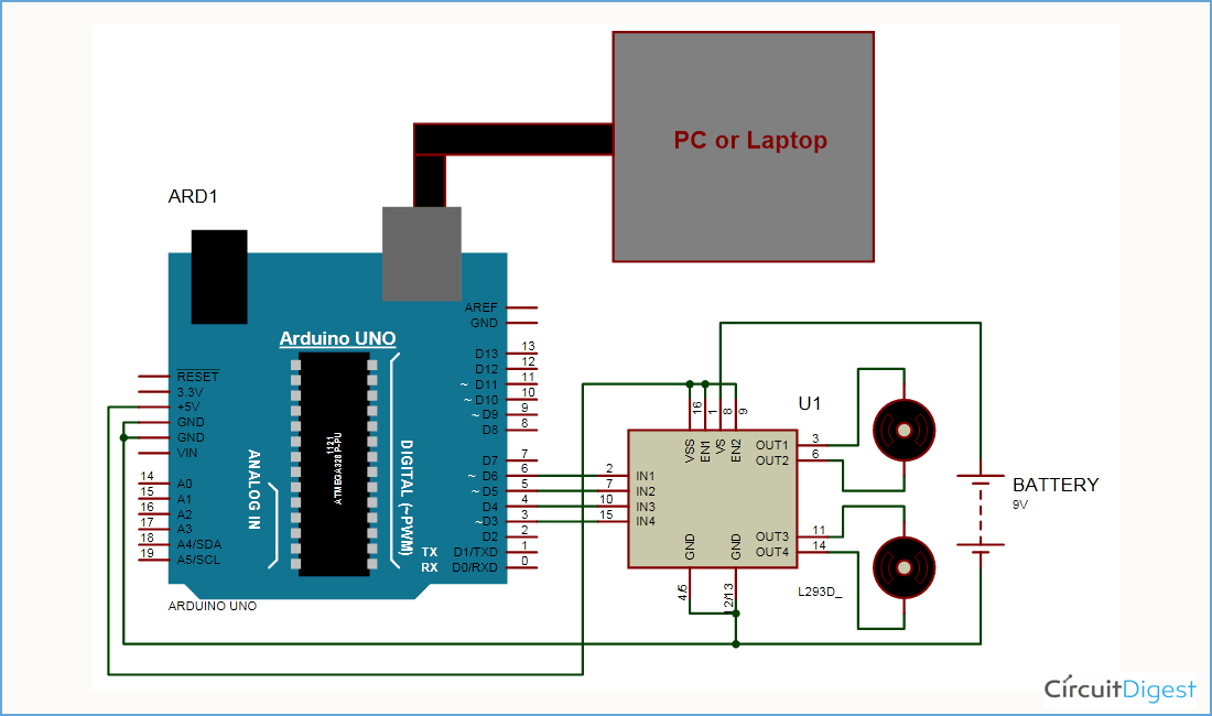 Computer Controlled Robot using Arduino: Circuit Diagram