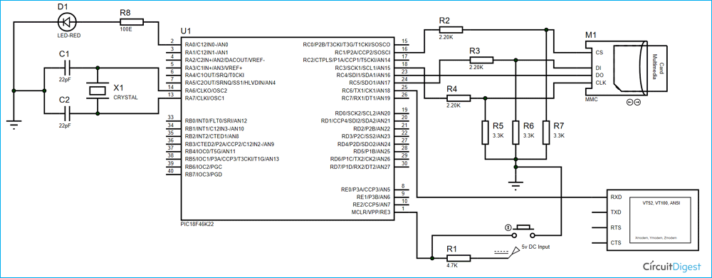 PIC Microcontroller Based Data Logger Circuit Diagram