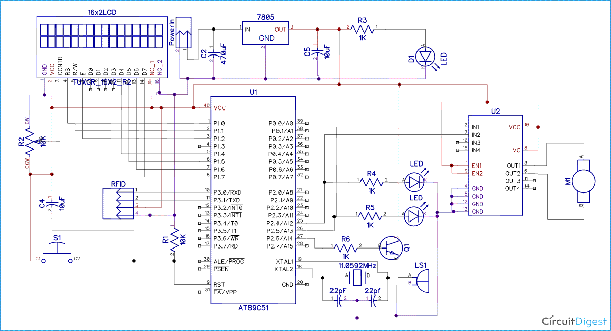 Circuit Diagram for RFID Based Attendance System