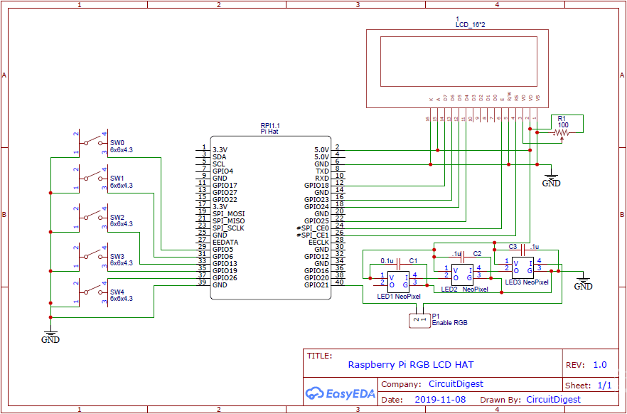 Raspberry Pi RGB LCD HAT Circuit Diagram