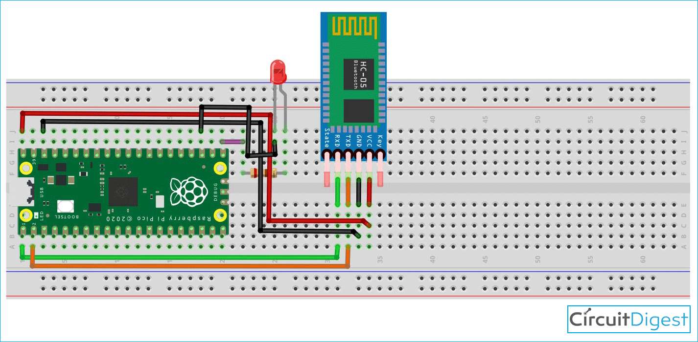 Raspberry Pi Pico HC-05 Bluetooth Module Circuit Diagram