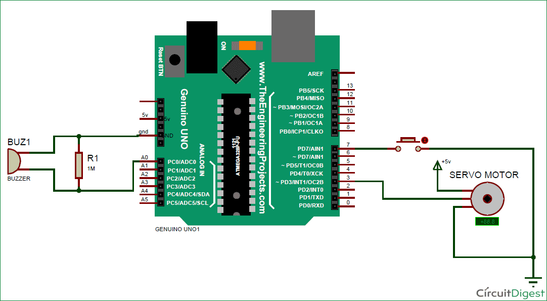 Secret Knock Detecting Door Lock using Arduino circuit