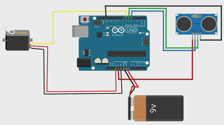 Smart Dustbin using Arduino and Ultrasonic Sensor Circuit Diagram