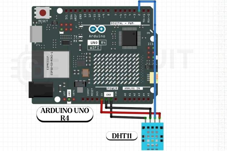 Circuit Diagram of Temperature Monitoring System and Email Alerts Using Arduino