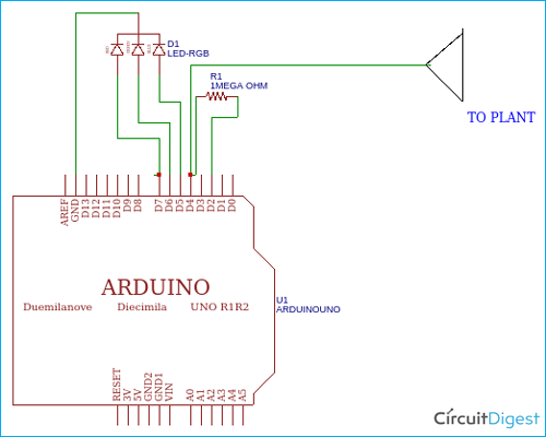 Touch-Based Colour Changing Arduino Plant Circuit Diagram