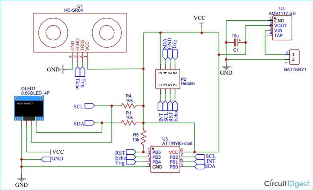 Ultrasonic Digital Ruler Circuit Diagram