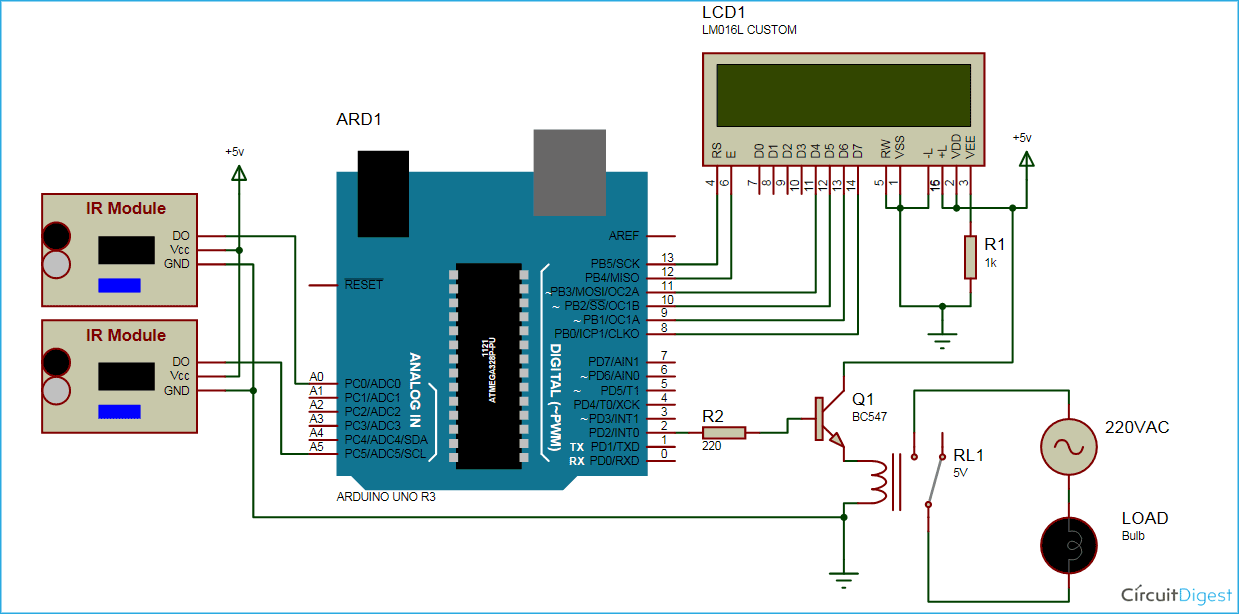 Visitor Counter Circuit Diagram using Arduino