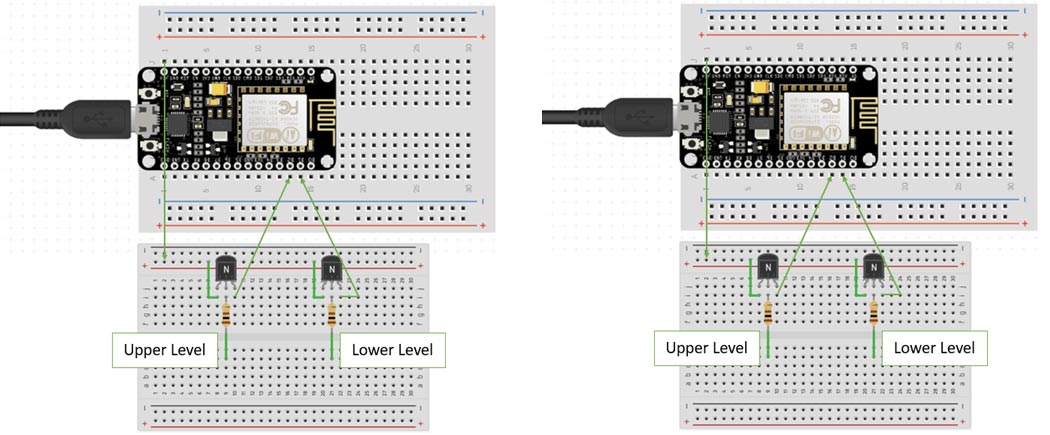 Wireless Water Conservator using NodeMCU Circuit Diagram