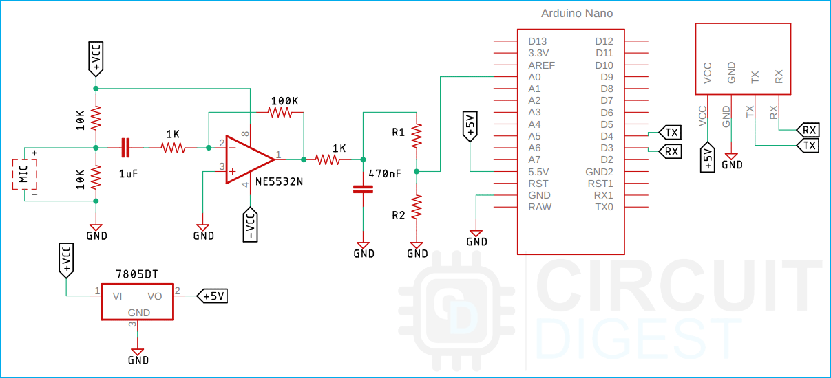 Digital Wireless Stethoscope Circuit Connection