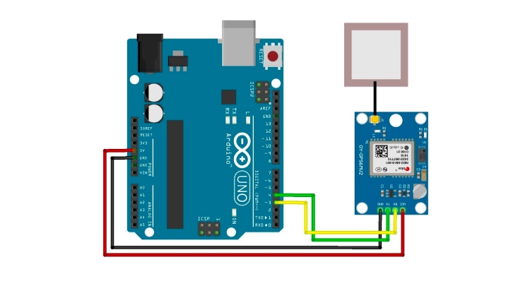Circuit Diagram to connect GPS Module with Arduino