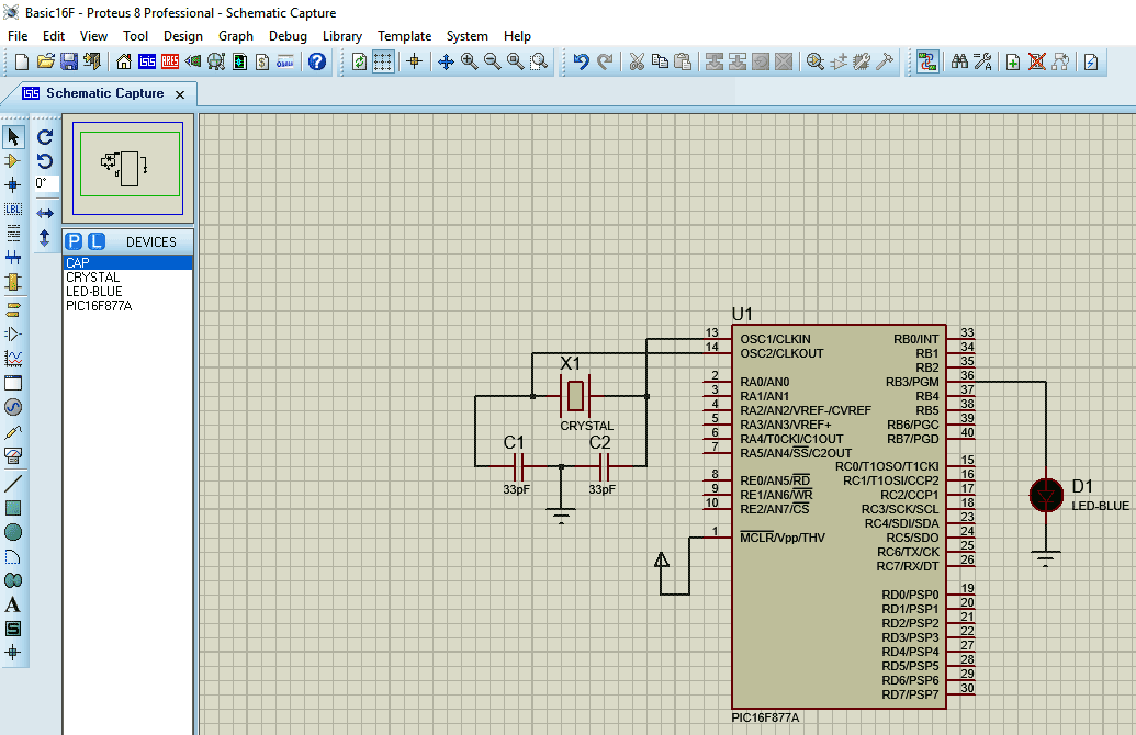 blinking-LED-using-PIC-microcontroller-circuit