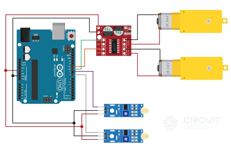  Circuit Diagram of Light Following Robot 