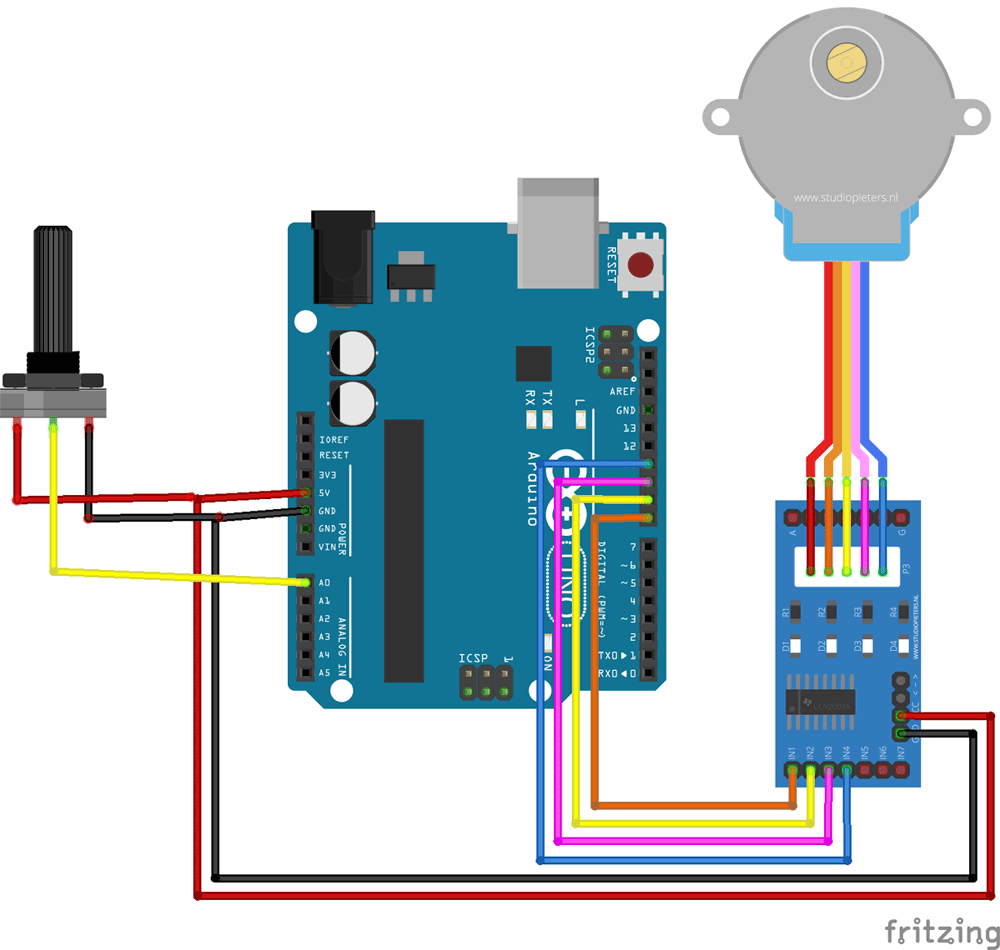 Circuit Diagram for controlling Stepper Motor using Potentiometer