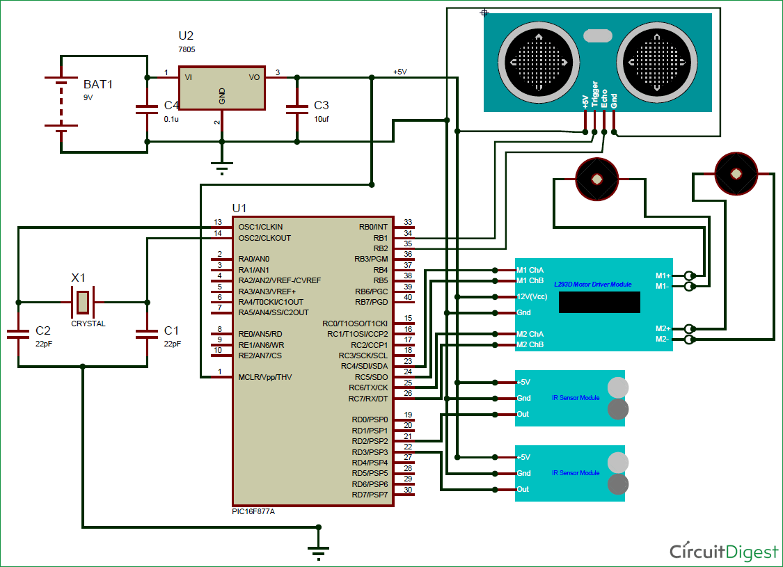 Obstacle Avoiding Robot using PIC Microcontroller (PIC16F877A)