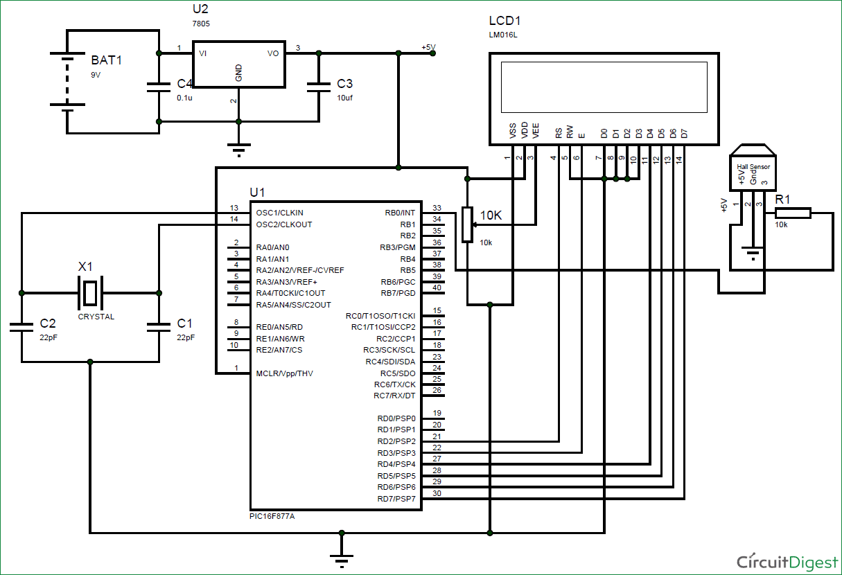 speedometer and odometer using PIC circuit diagram