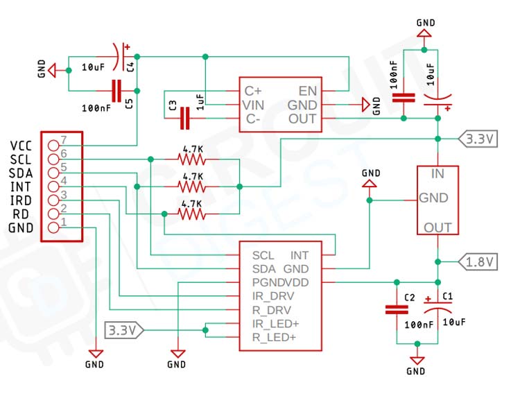 MAX30102 Pulse Oximeter and Heart Rate Sensor Connection Diagram