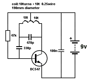 Circuit diagram for metal detector using Transistor ...