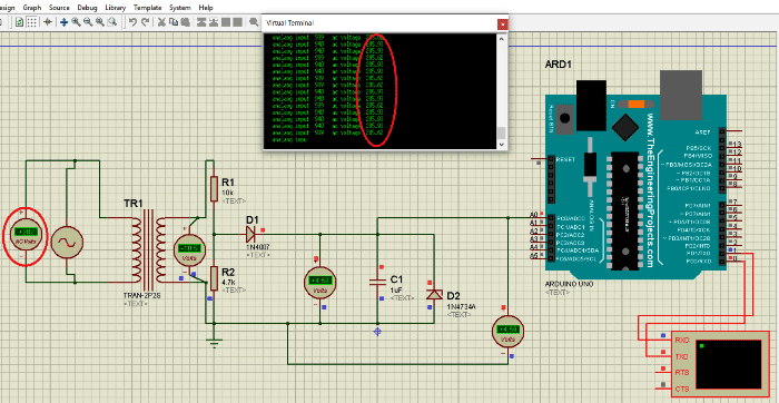 Simulating AC 285 RMS voltage using AC Arduino Voltmeter