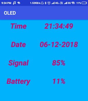 Android app showing data to be sent to OLED display via bluetooth