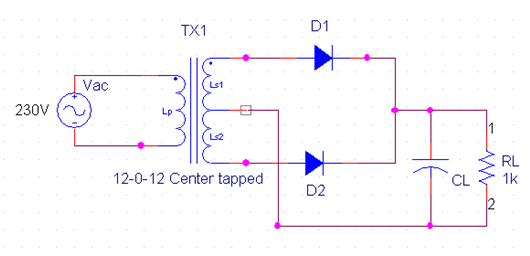 Center tapped full wave rectifier circuit