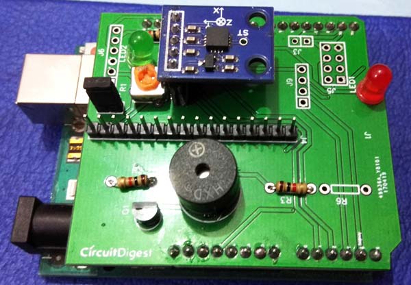 Earthquake detector arduino PCB using accelerometer