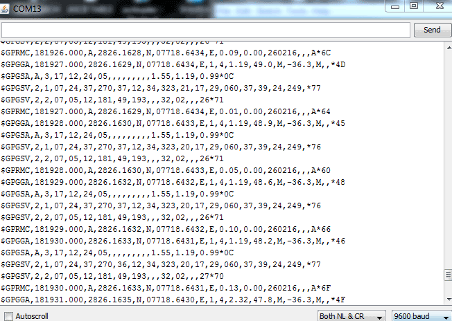 GPS interfacing arduino serial monitor window