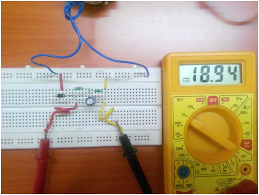 Half wave rectifier circuit on breadboard 4