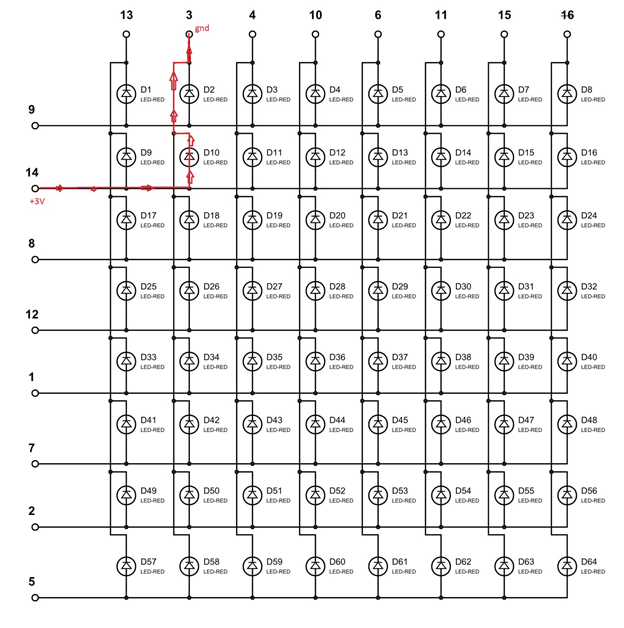 8x8 LED Matrix Pinout, Configuration and Example Circuit