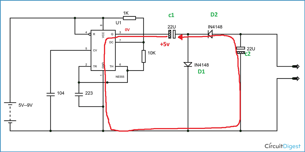 Negative Voltage Generator Circuit using IC 555