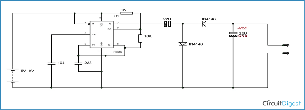 Negative Voltage using IC 555 Circuit Diagram