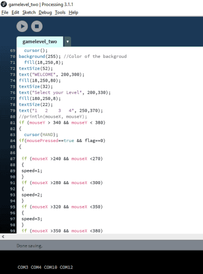 Processing code of Ping pong game using Arduino