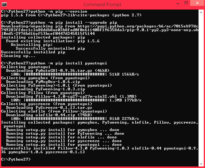 Python auto gui installation using command prompt