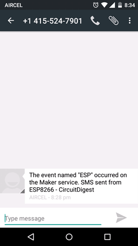 Received SMS sent by ESP8266