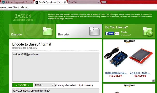 Send Email using Arduino base64_encode