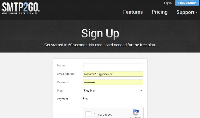 Send Email using Arduino smtp2go.com signup