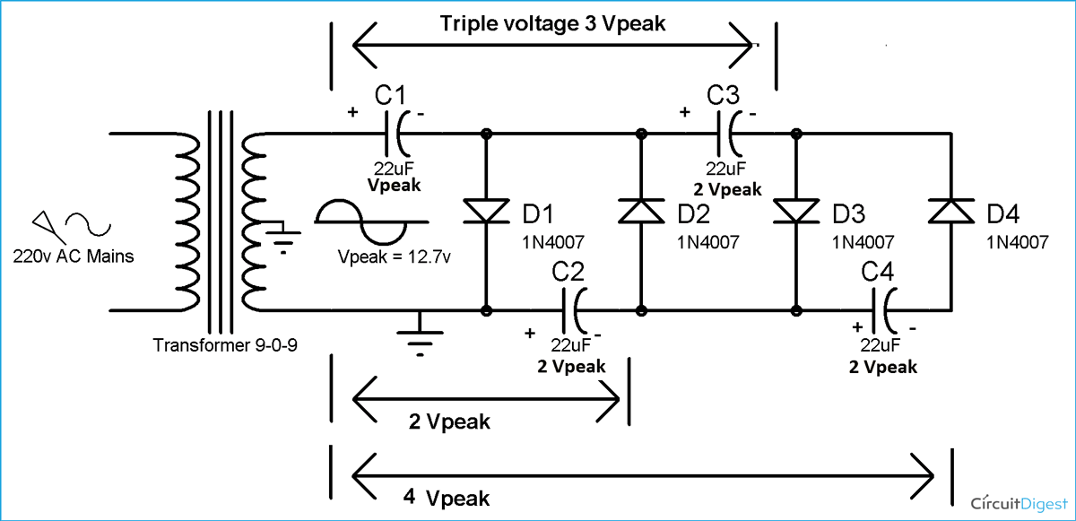 Voltage Multiplier Circuits - Voltage Doubler, Voltage ...