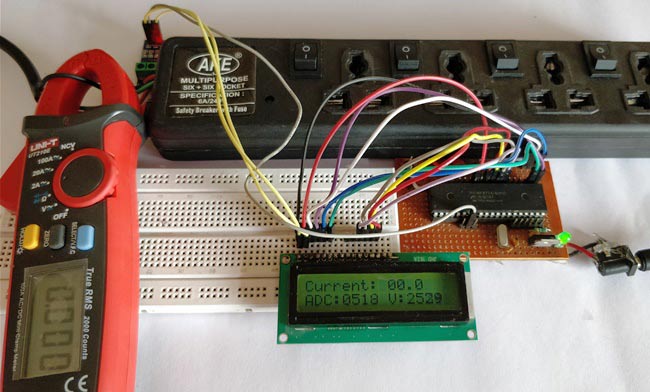 digital ammeter project using PIC and ACS712