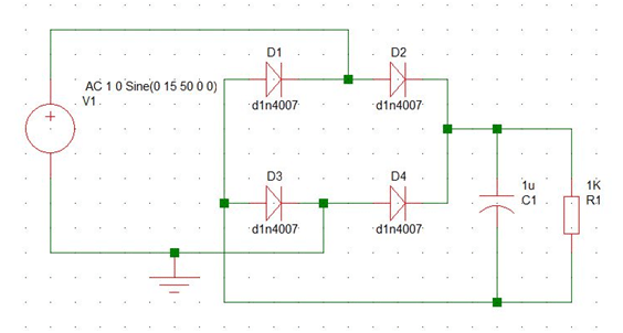 Full wave rectifier circuit with capacitor as filter