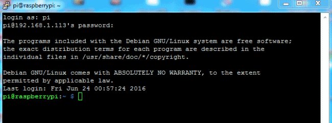 raspberrypi through ssh putty