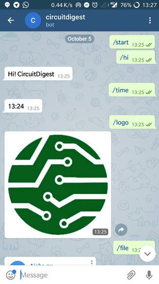 sending commands to raspberry pi telegram bot using smartphone