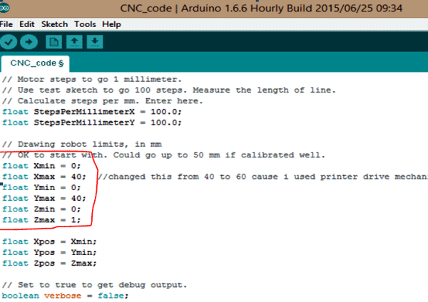 setting size limits in arduino code for cnc machine