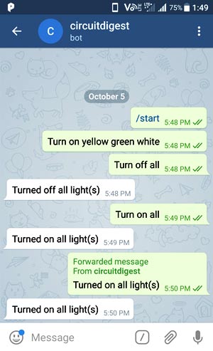 telegram app for controlling LEDs with raspberry