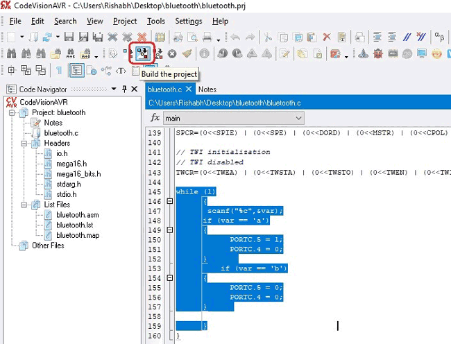 After completing the code click on build project