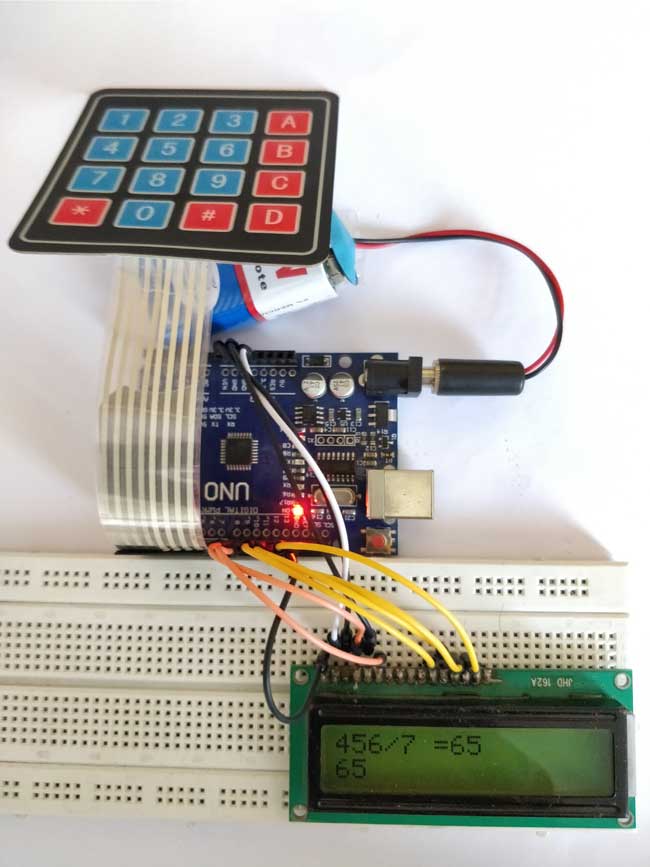 Arduino Calculator using 4x4 Keypad in action hardware implementation